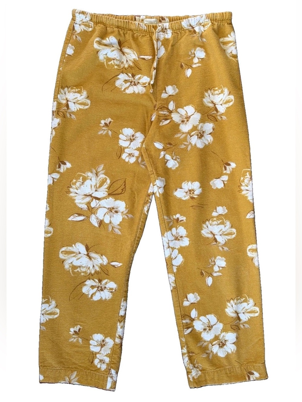 Garnet Hill Organic Cotton Heritage Flannel Pajamas Gold White Floral Sz Medium - Picture 2 of 15
